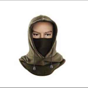 Green outdoor face mask with hood, adjustable